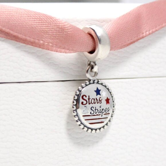 Pandora Stars & Stripes Dangle Charm, Red, White, & Blue Enamel S925 Silver - Picture 3 of 9